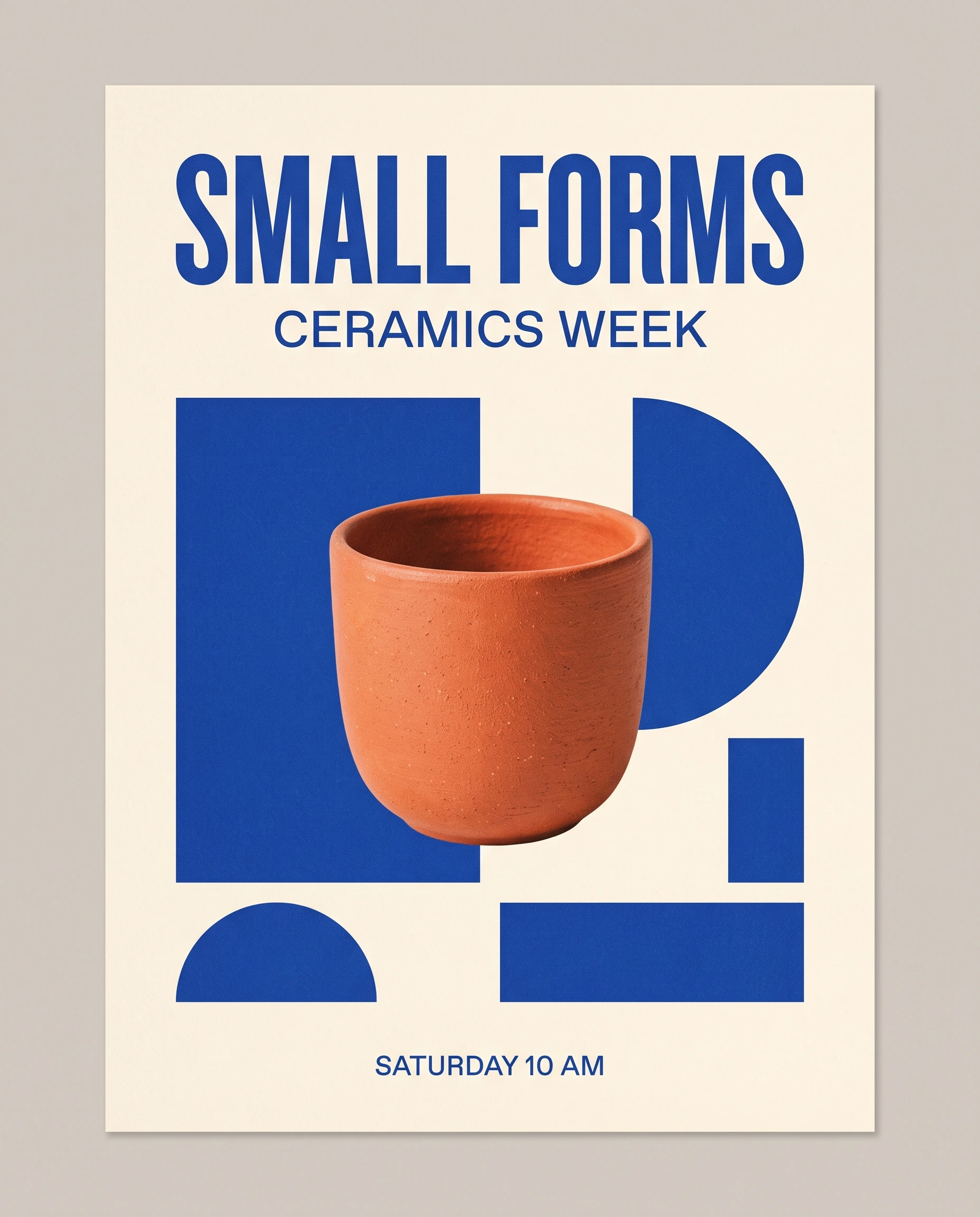 SMALL FORMS 陶瓷展海报：短标题与蓝色几何版式
